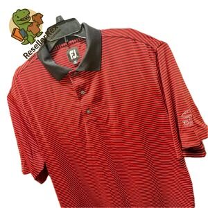 FootJoy FJ Mens Red Black Stripe Golf Polo Shirt Country Club Embroidered Size S